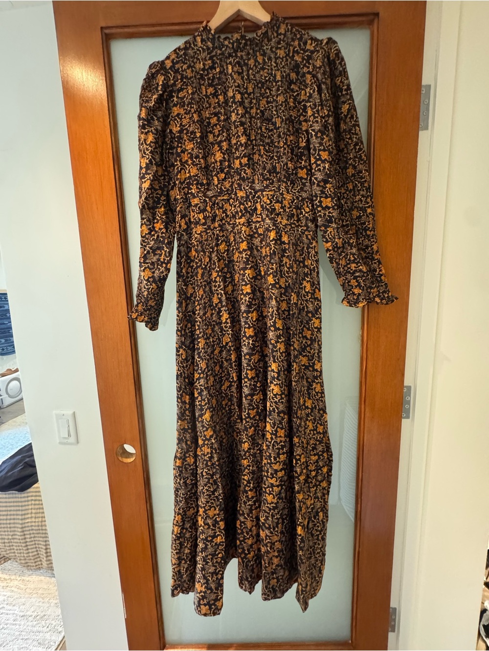 Doen Black and Mustard Floral High-Neck Maxi Dress